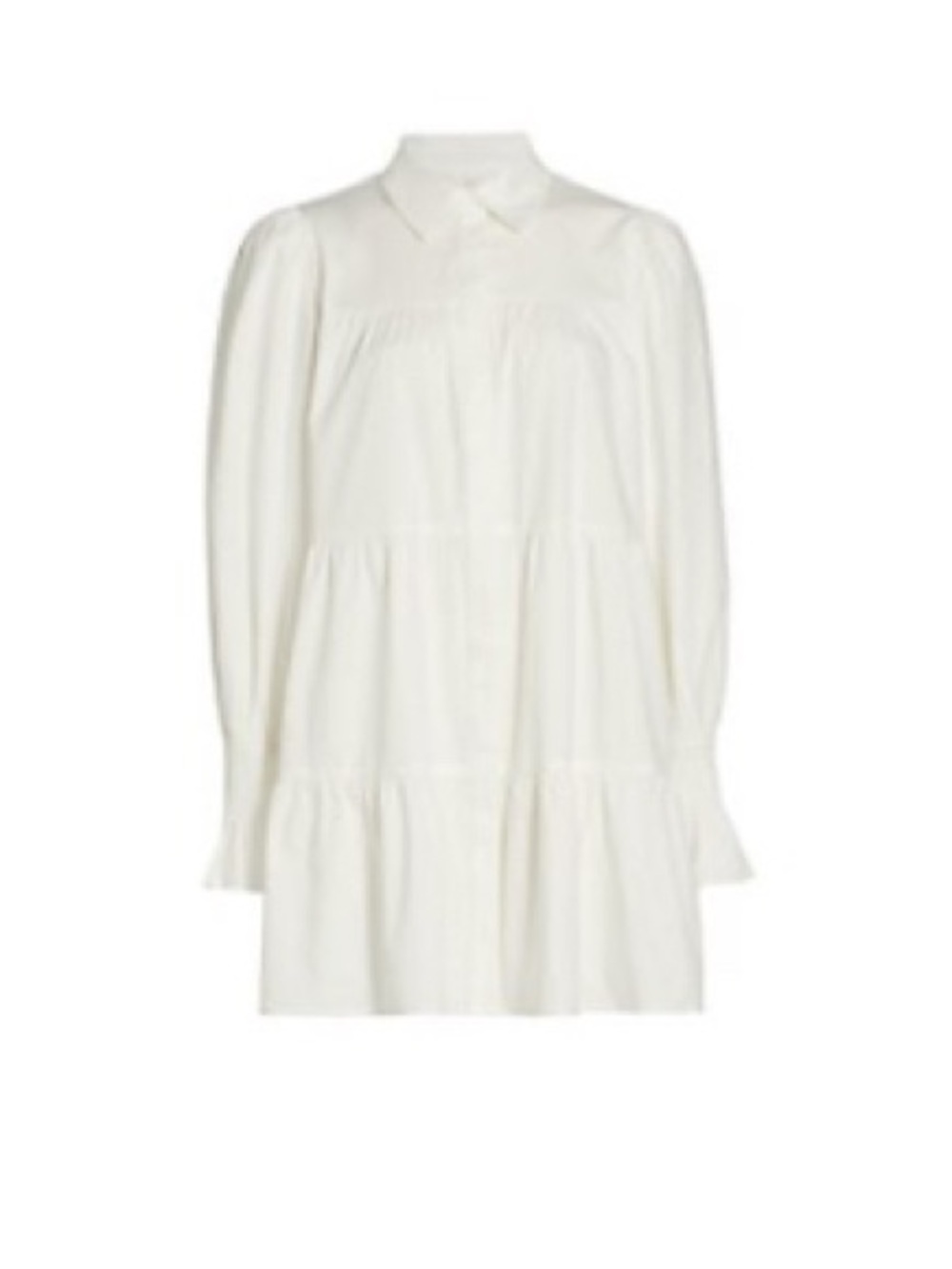 WAYF White Long-Sleeve Tiered Shirt Dress - Classic Collared Style